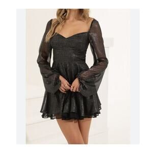 LUCY IN THE SKY Black Shimmer Chiffon Fit & Flare Dress Size S